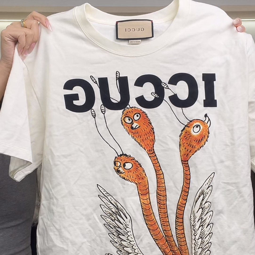 95新 GUCCI/古驰 HZ古驰设计三头鸟白色短袖Z535