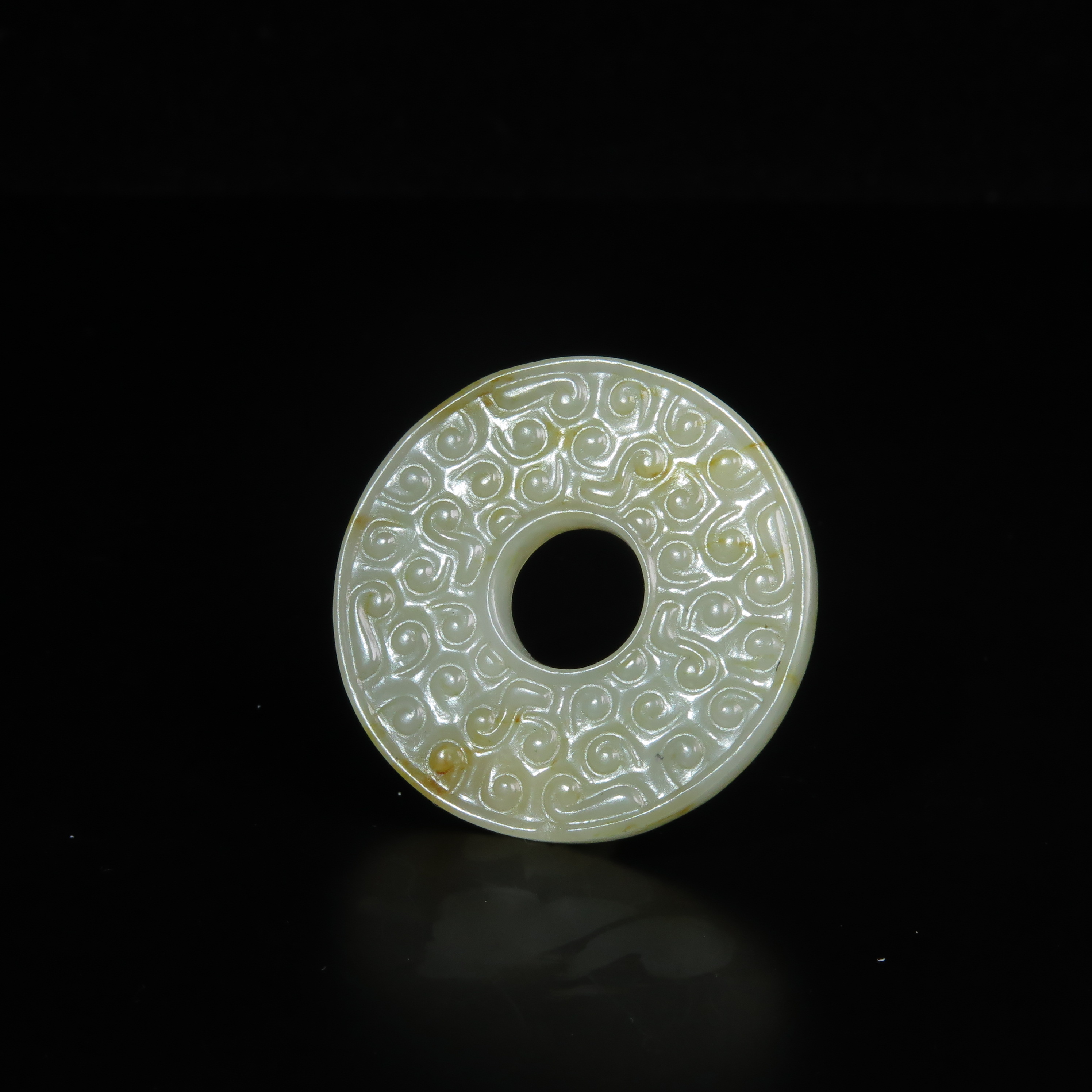 清代双面工云纹玉璧/MZ025822/和田玉/民族文物