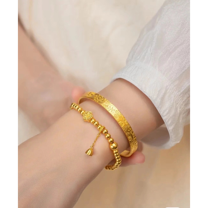 足银手镯 足银999开口吉言手镯时尚百搭经典镯子女款精美可调