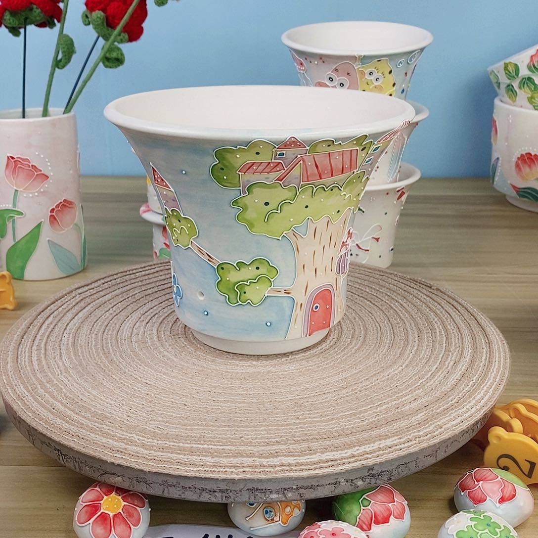 手绘手工制作陶瓷30花盆