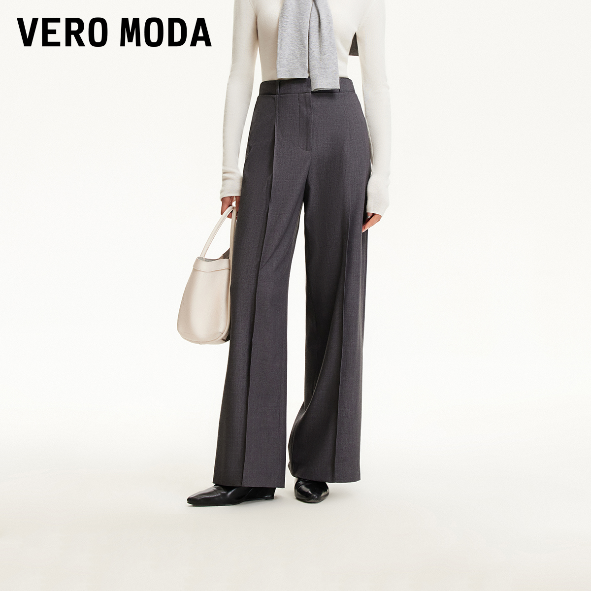 Vero Moda休闲裤25压褶直筒高智感西装裤气质高级感女装慵懒风