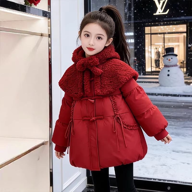 女童棉服外套冬季2025新款儿童洋气新年棉衣冬装女大童红色拜年服