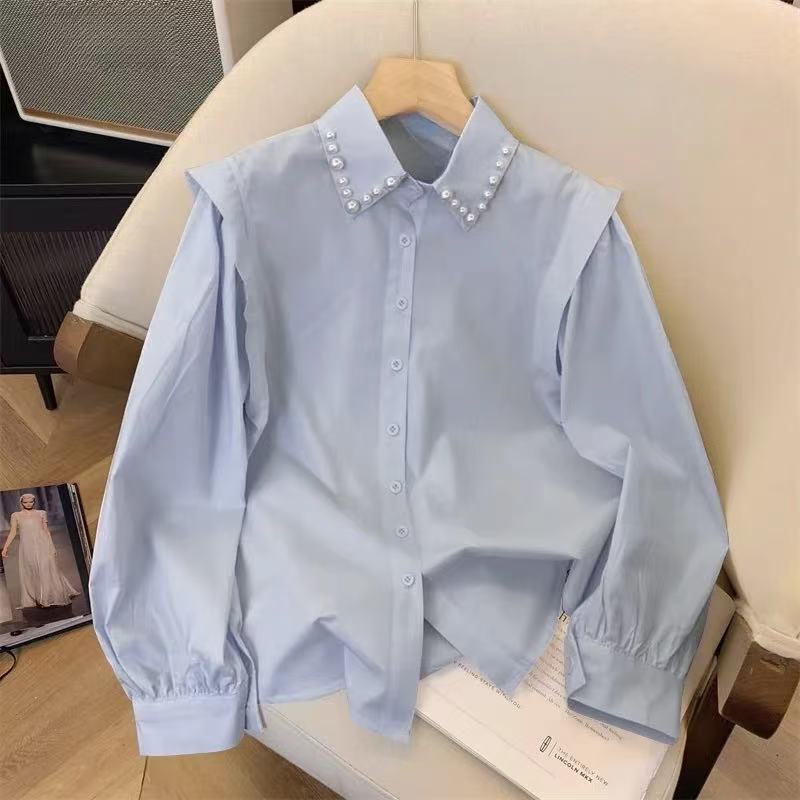 女式秋季白色天丝衬衫秋季春秋时尚长袖翻领春季小众Y0064
