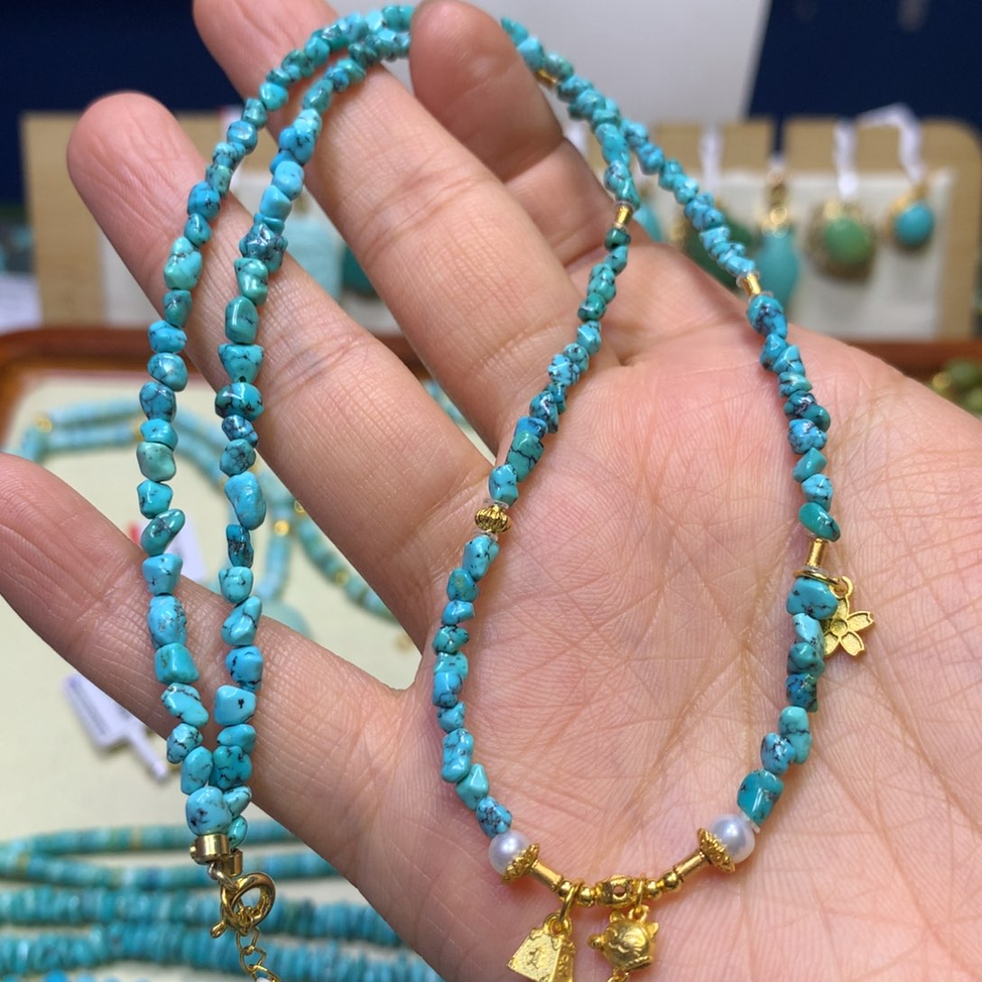 绿松石项链银S925镀金镶嵌