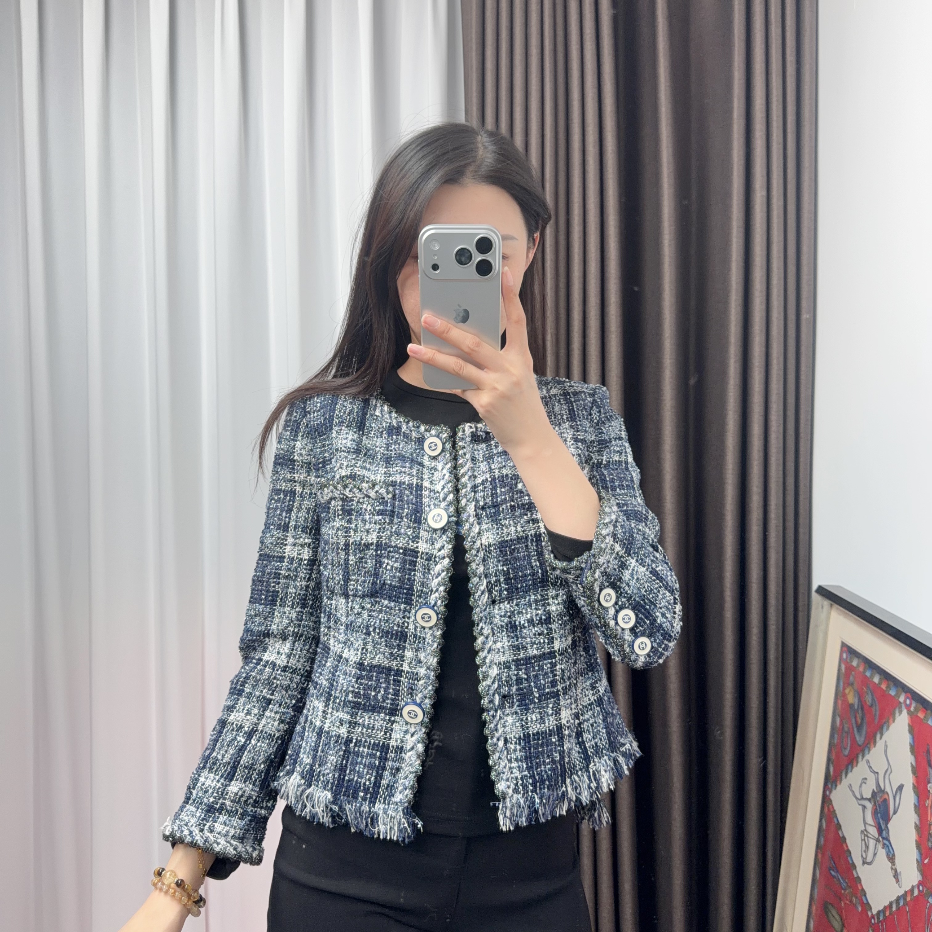 95新 Chanel/香奈儿 瀑布系列毛呢外套34码蓝色/250528LDRWL04