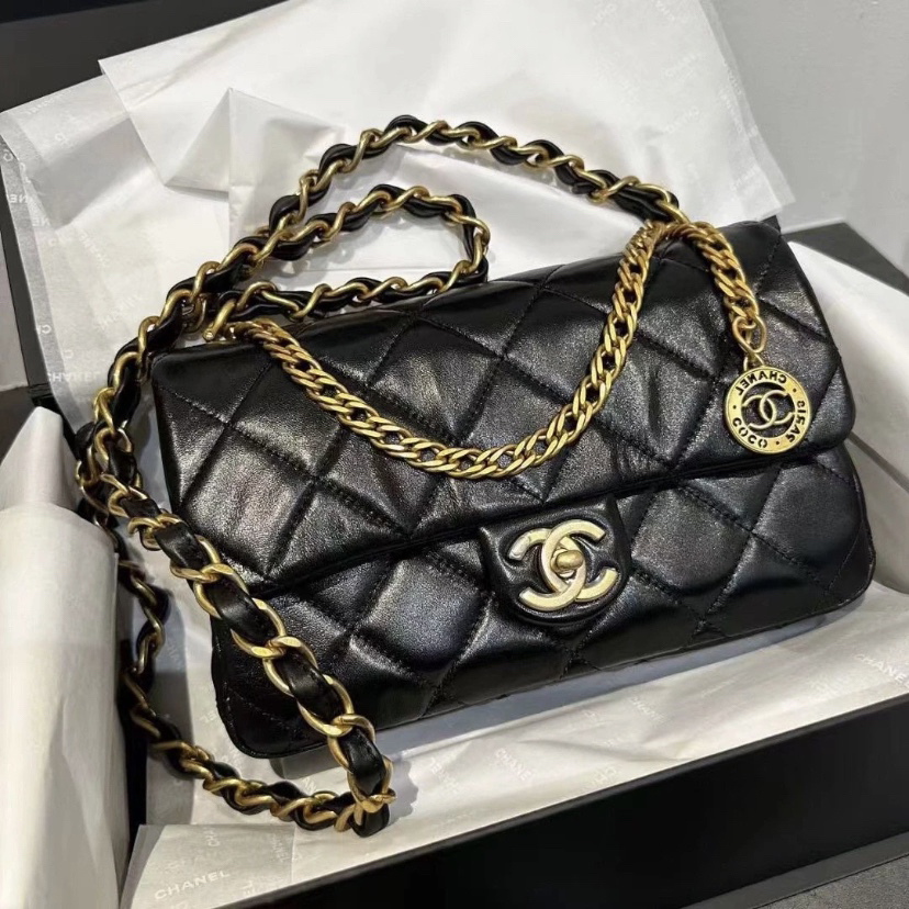99新 Chanel/香奈儿 Chanel23S黑金金币斜挎包  25100086-01