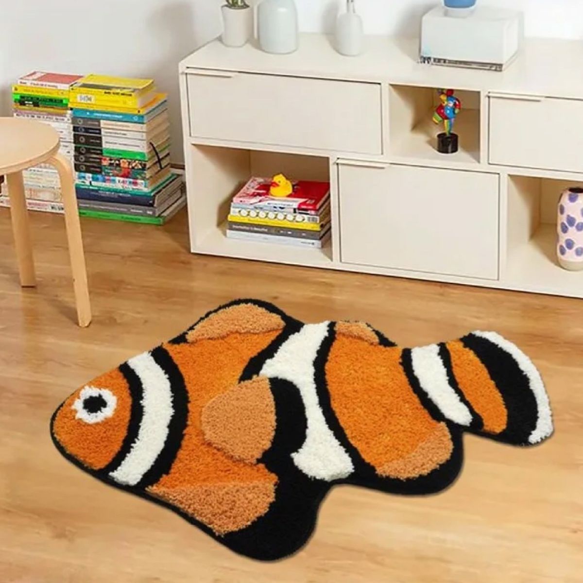 【畅销】小丑鱼50*80卡通防滑植绒适用卧室房阳台飘窗地垫