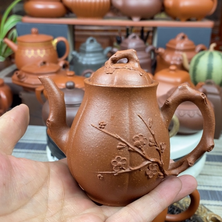 紫砂茶壶傲梅神韵180cc原矿宝山红降坡泥特价
