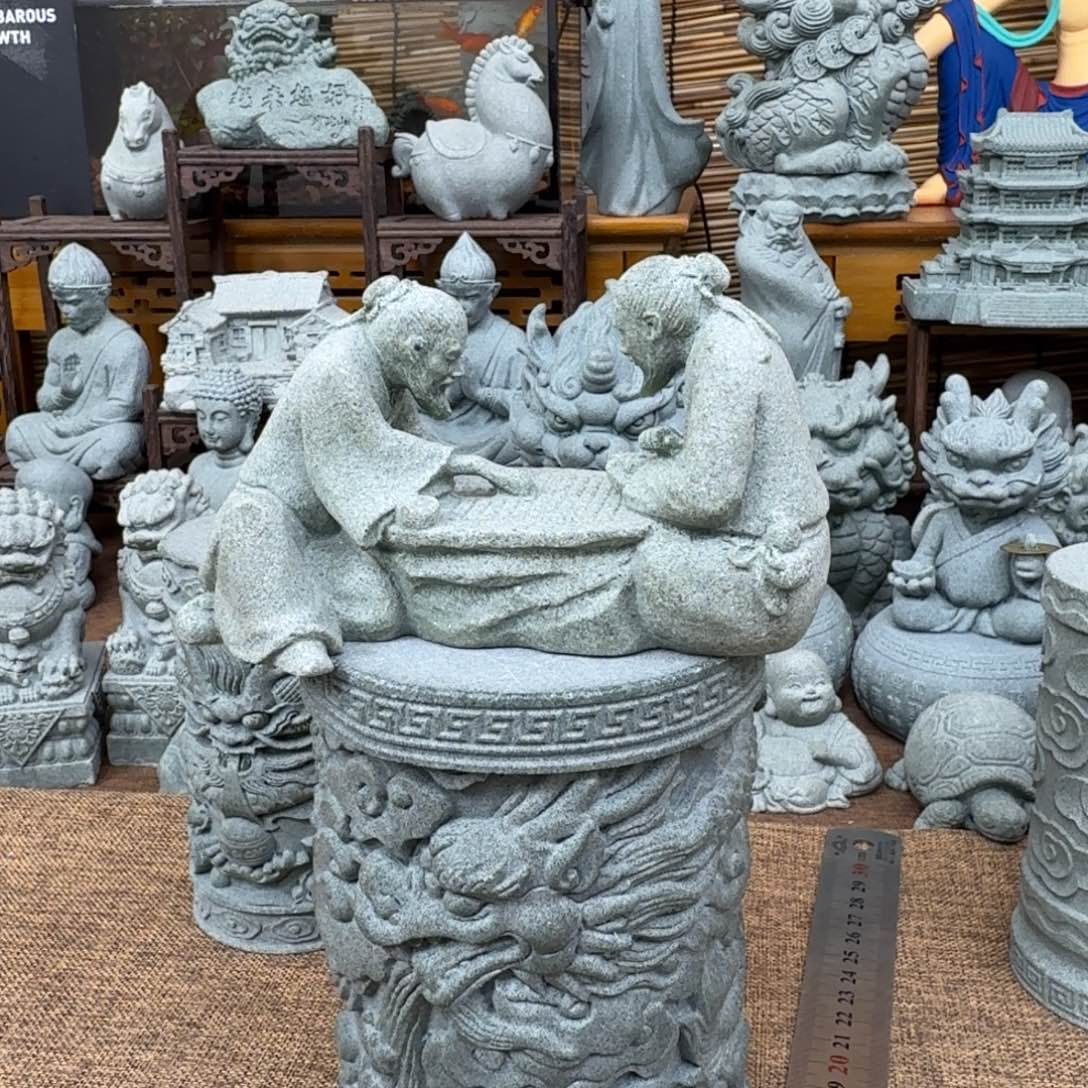 石材青砂石等老者下棋
