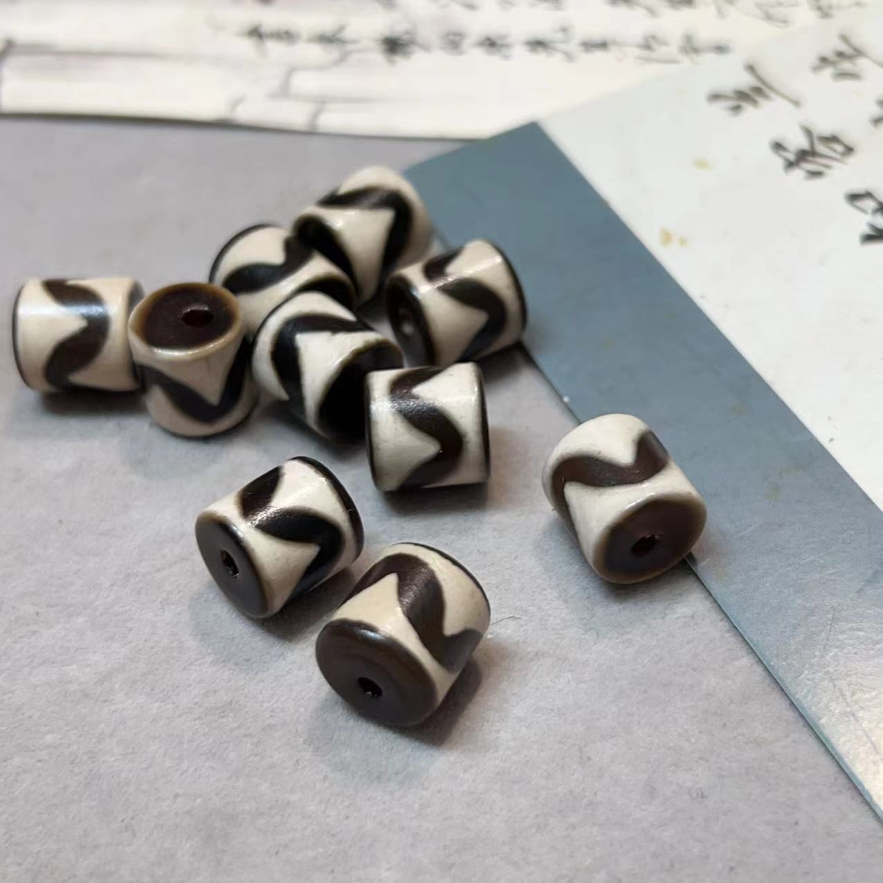 雕刻桶珠虎牙珠圆墩子文玩配珠配珠手串搭配配饰