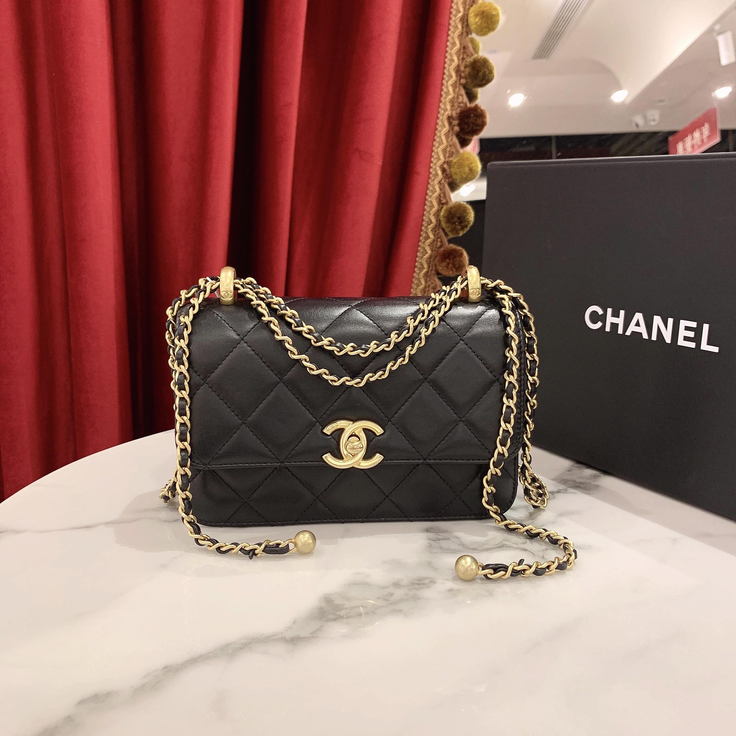 95新 Chanel/香奈儿 香奈儿24c双金珠19黑金牛皮芯片款/73040923