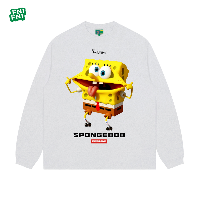 FNI绿标（海绵宝宝）重磅纯棉长袖男女同款美式t恤复古秋冬新款胶浆