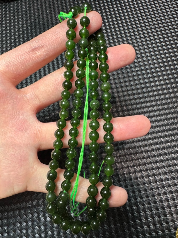 和田玉碧玉深菠菜绿项链6mm108颗