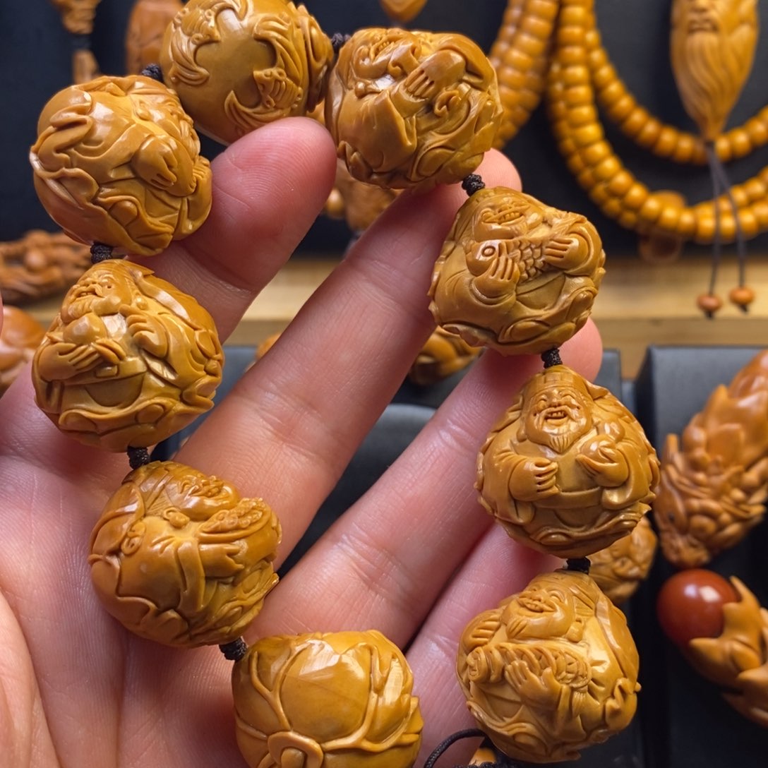 橄榄核手串荷叶财神