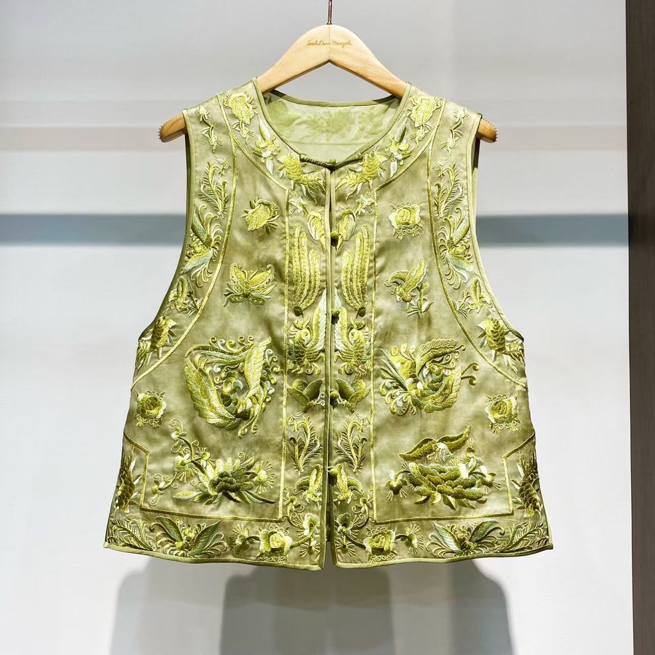 【萨拉迪恩】桑蚕丝气质 新中式绿色复古百搭上衣