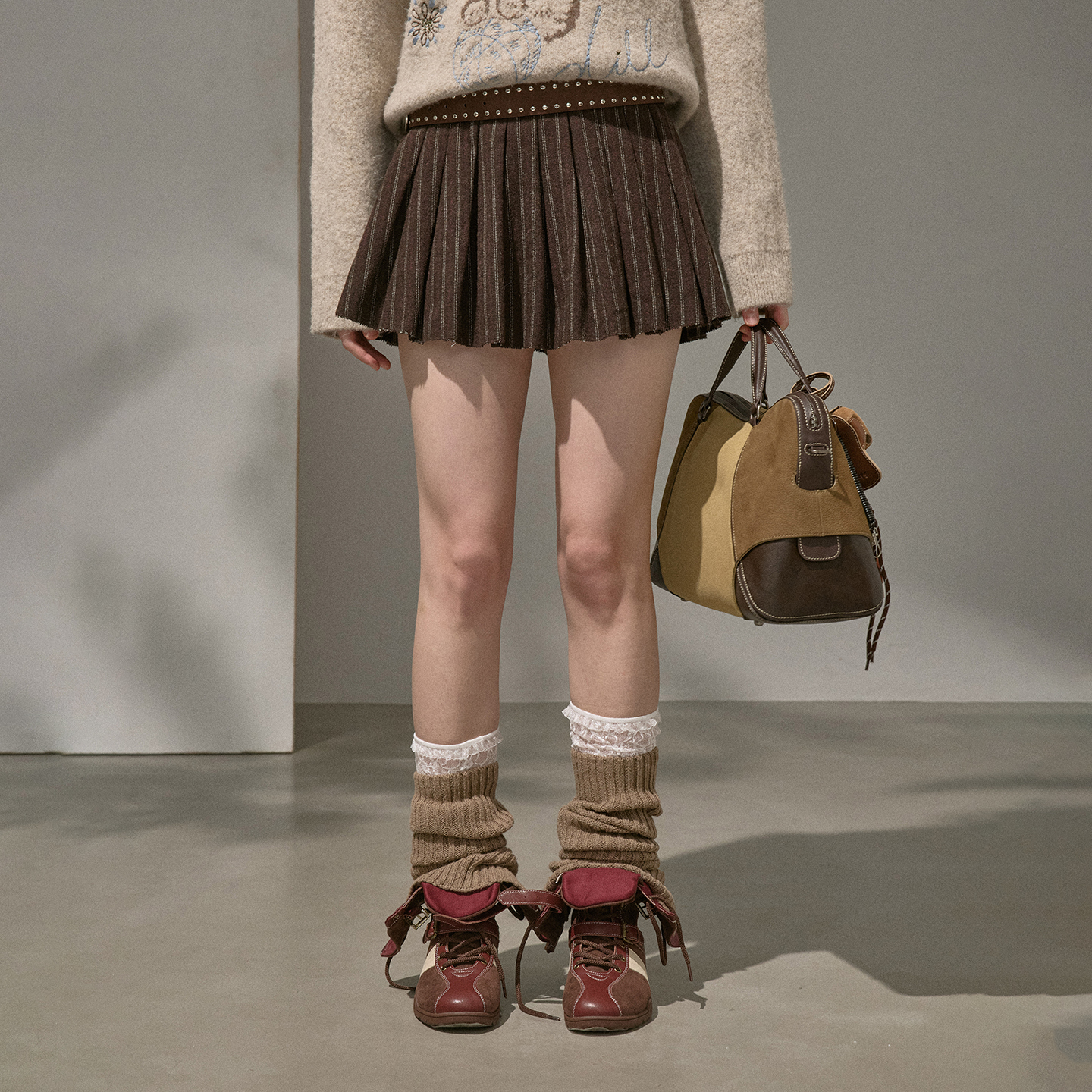 DIDDI MODA 条纹百褶半身裙