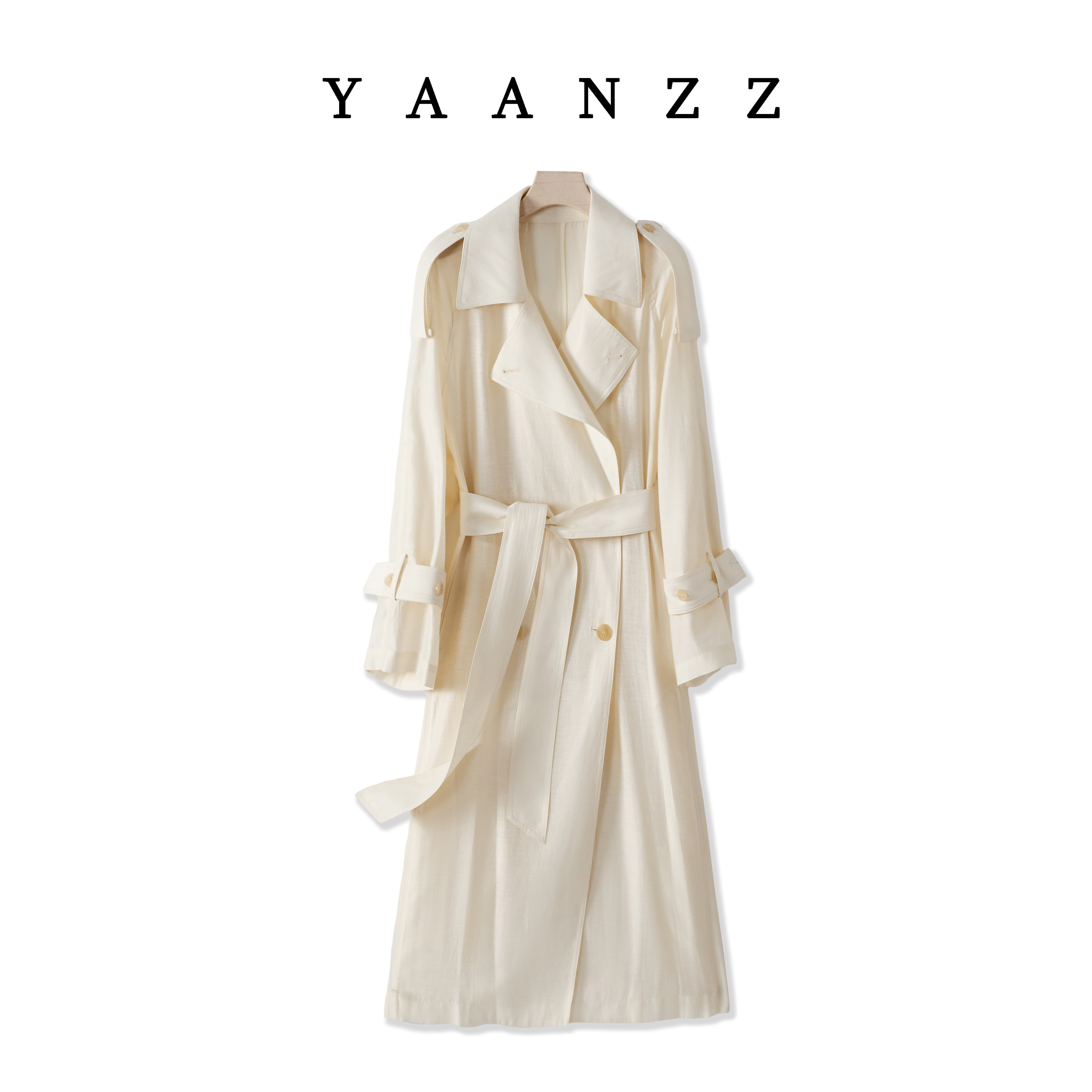 【静静】春夏新款上新气质长款设计师时尚翻领女士风衣外套F6866