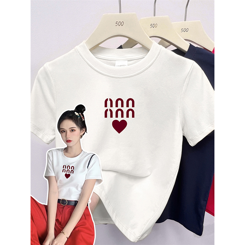 白色透气短袖T恤女生显瘦有弹力圆领上衣简约小个子修身夏季内搭