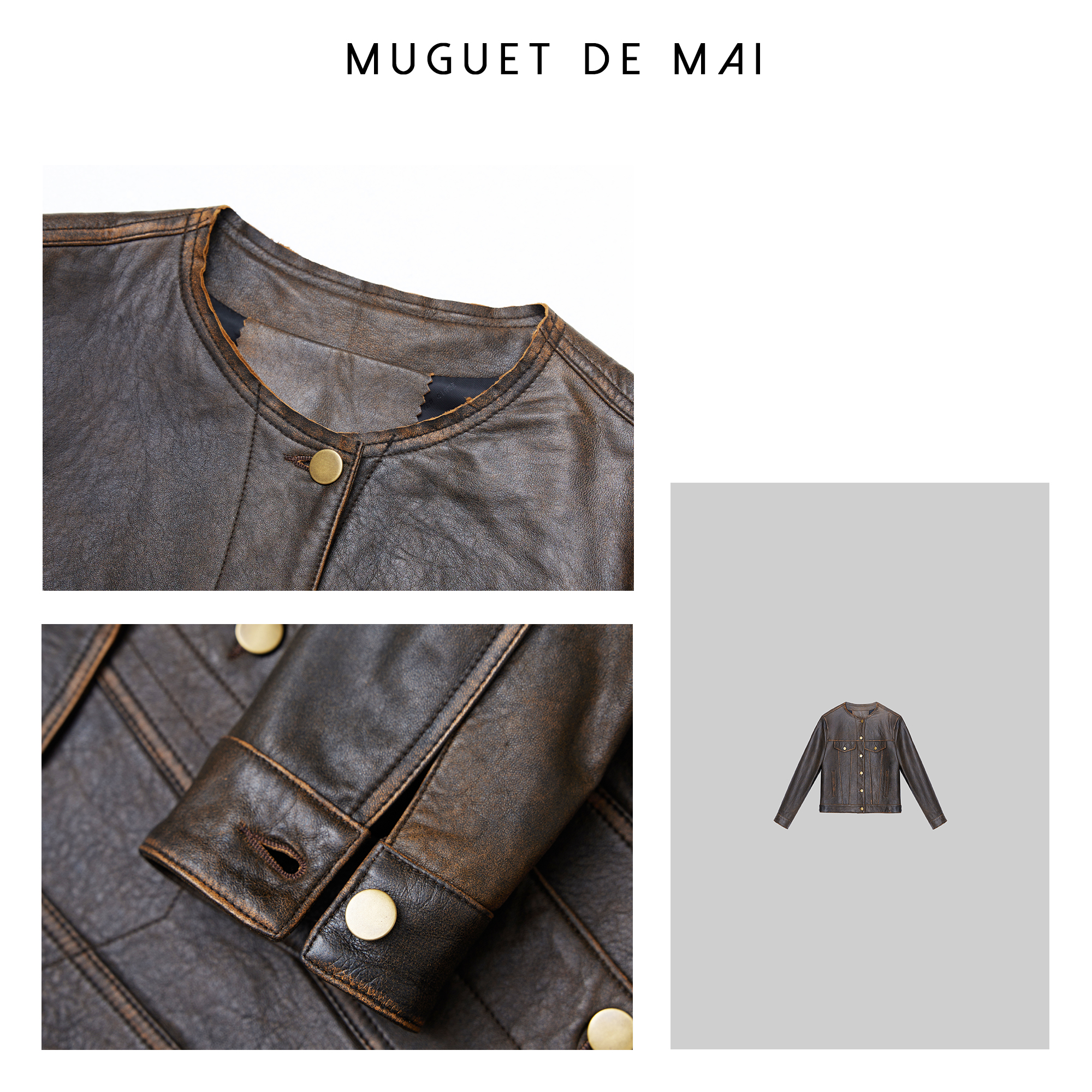 【MGDM】羊皮革擦色咖色皮衣外套 24秋季新款 AC252