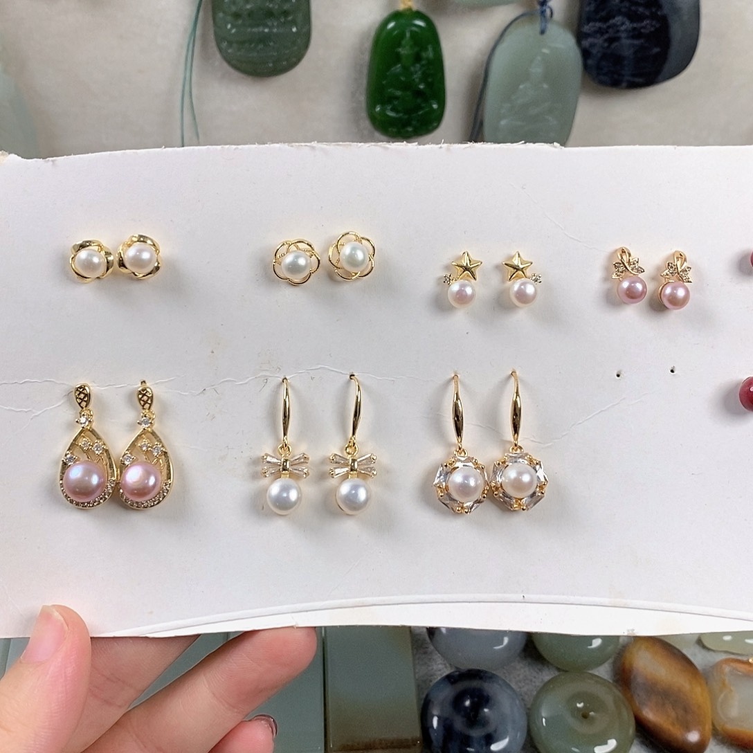 银S925镶嵌淡水珍珠耳饰