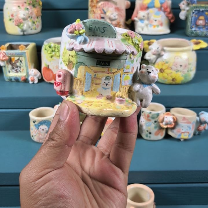 花束店铺小熊 手绘多肉拇指花盆