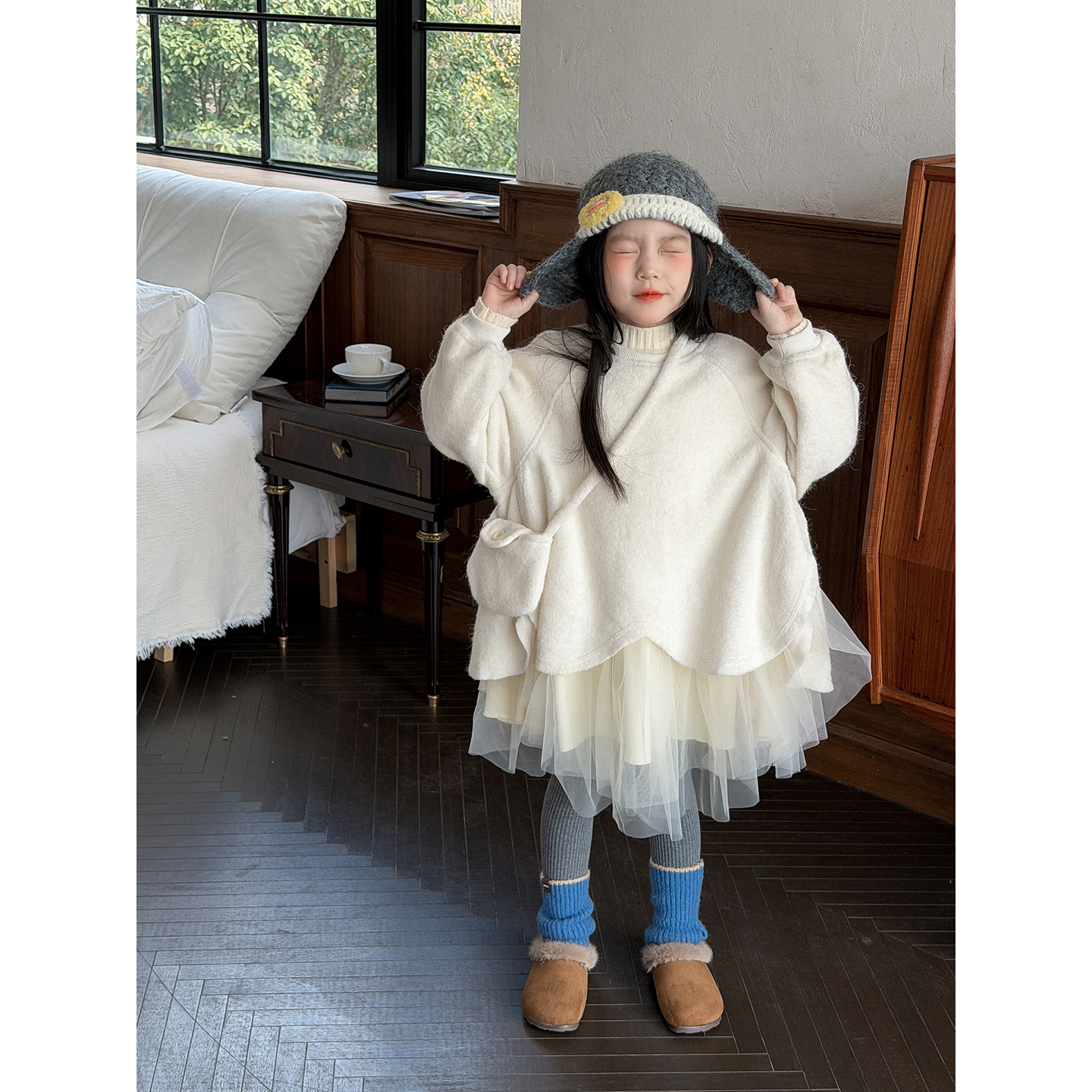 Harper kids 韩版女童假两件拼接网纱连衣裙配包包 H25D071127