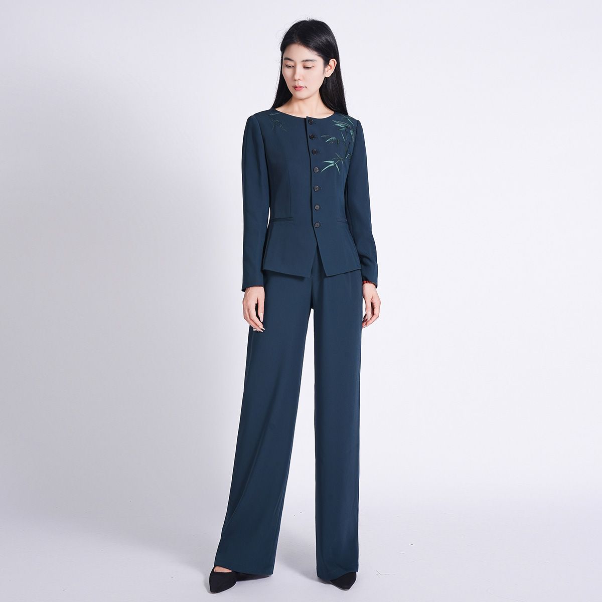 国风重工刺绣中式气质修身女明玕套装上衣HCSS050677+HCSS050678