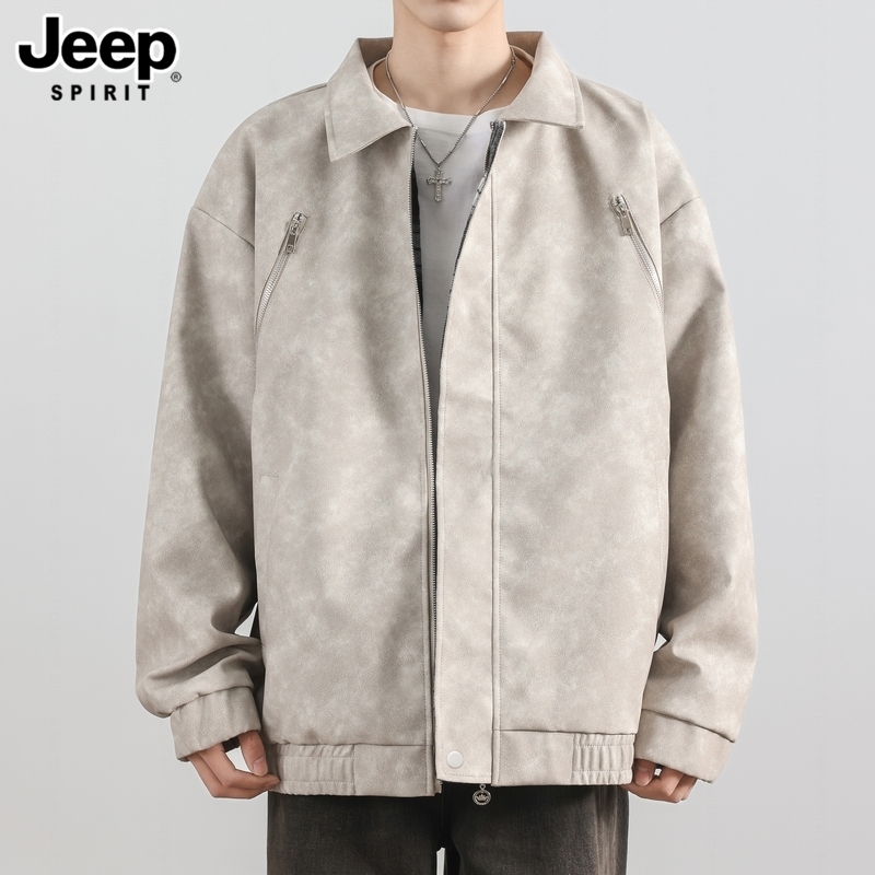 JEEPSPIRIT美式复古PU皮衣外套男士春秋季新款双面穿工装夹克防水