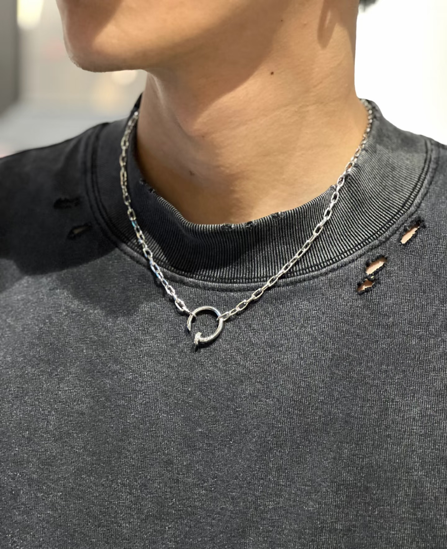 吊坠925银莫桑石 ［粗钉子项链］头尾钻粗钉子项链 时尚简约气质