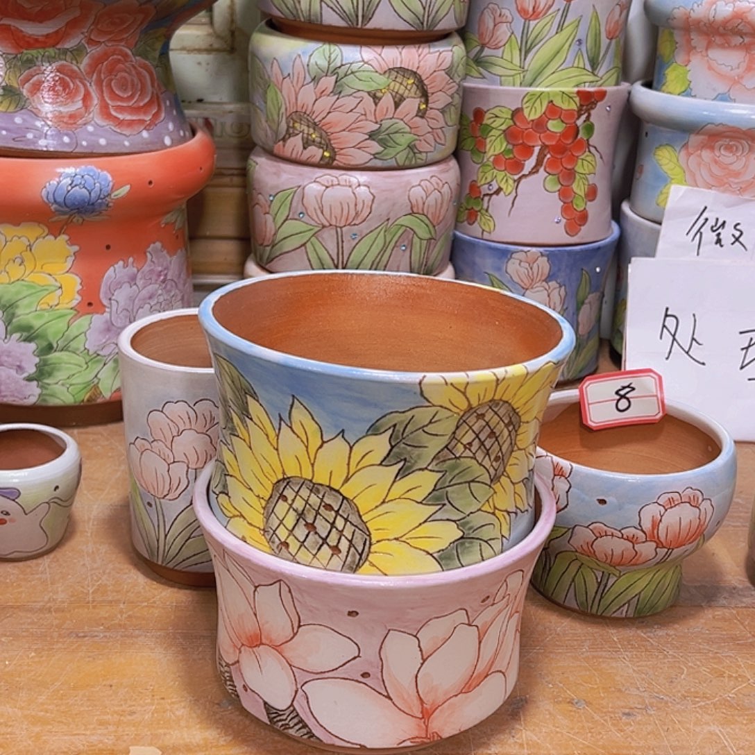 小***。花盆景德镇多肉手绘花盆瑕疵