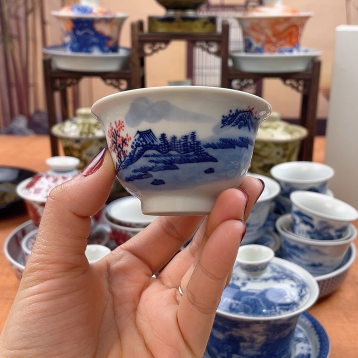 陶摆件手绘山水小压手杯