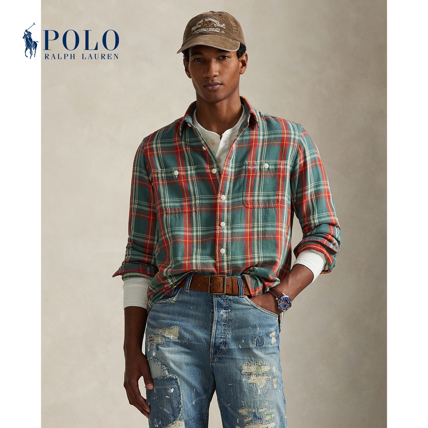Ralph Lauren拉夫劳伦男装 经典款经典版格纹棉工作衬衫710P03880