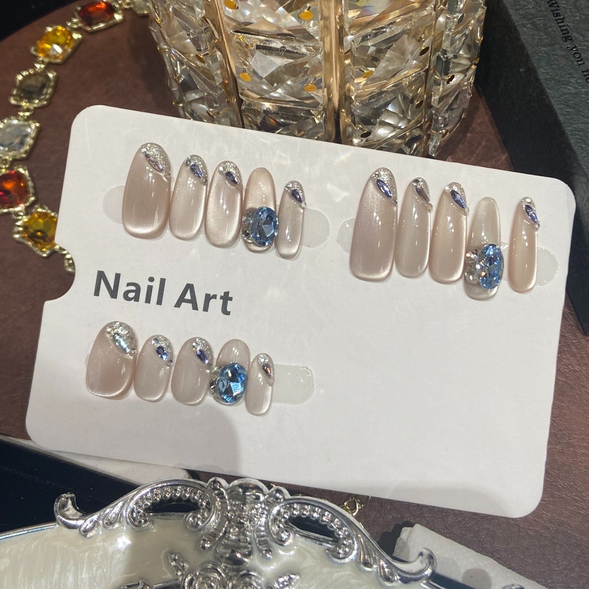 【冰岛蓝钻】百搭温柔气质冰透款蓝色锆石纯手工穿戴甲