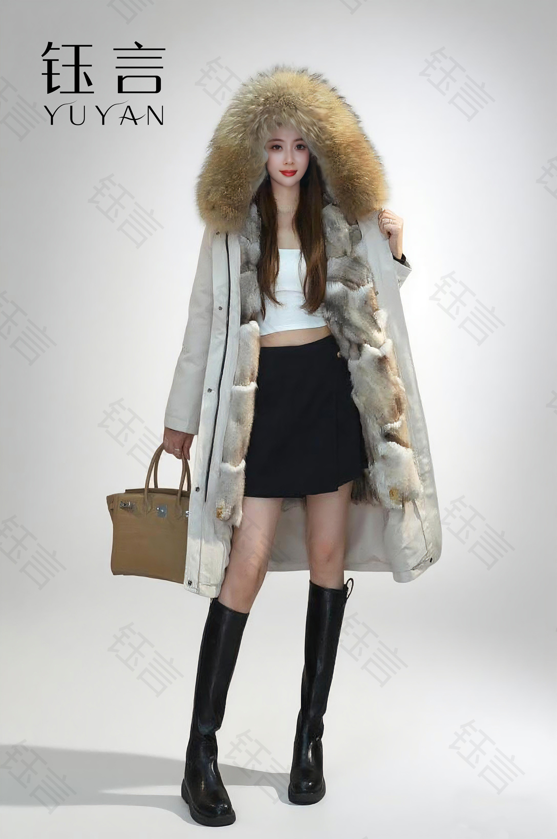 钰言【小火炉】狐狸毛内胆长款时尚百搭保暖简约保暖气质女士派克服