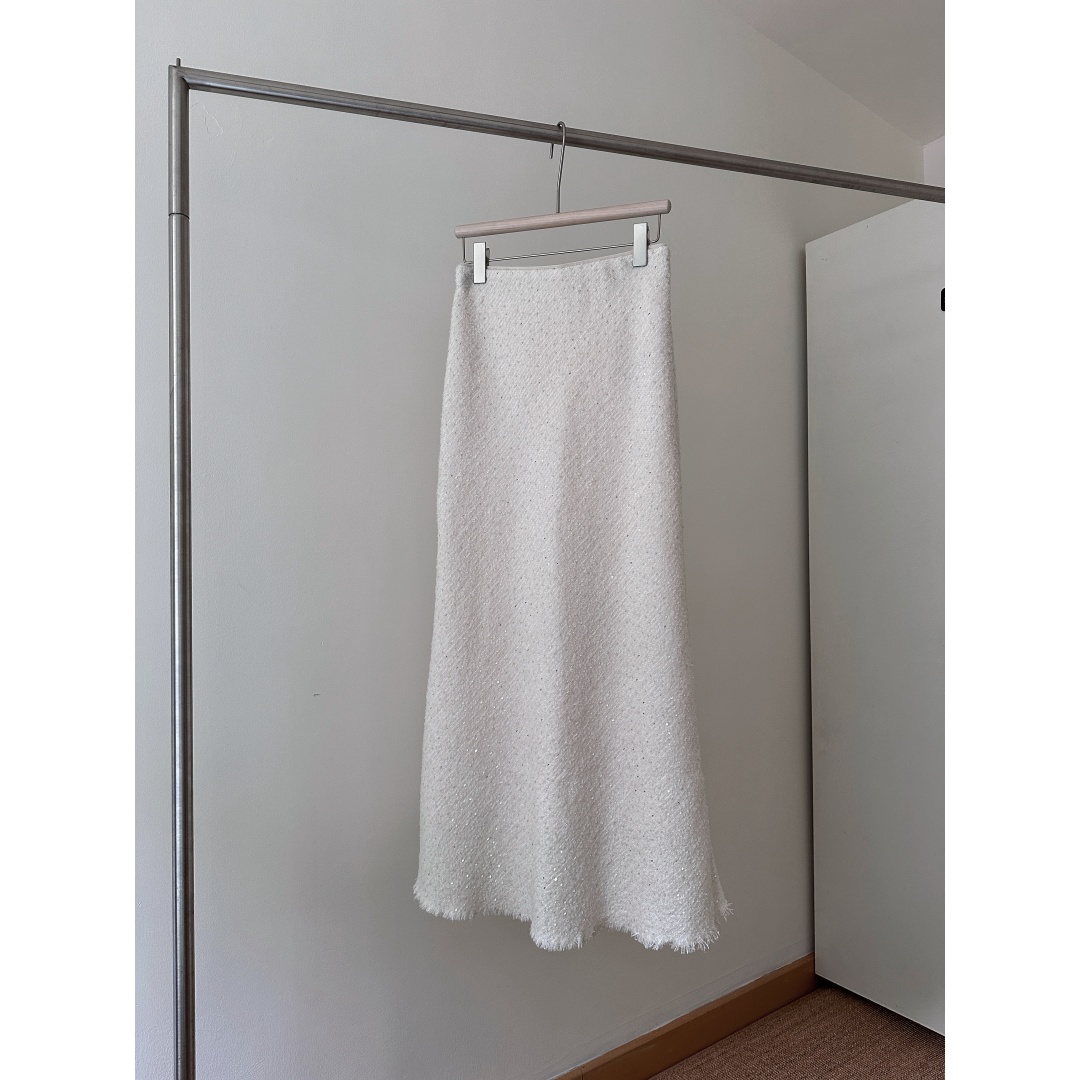 南油小雅名媛气质小香风重工亮片流苏毛边高腰半身裙秋冬