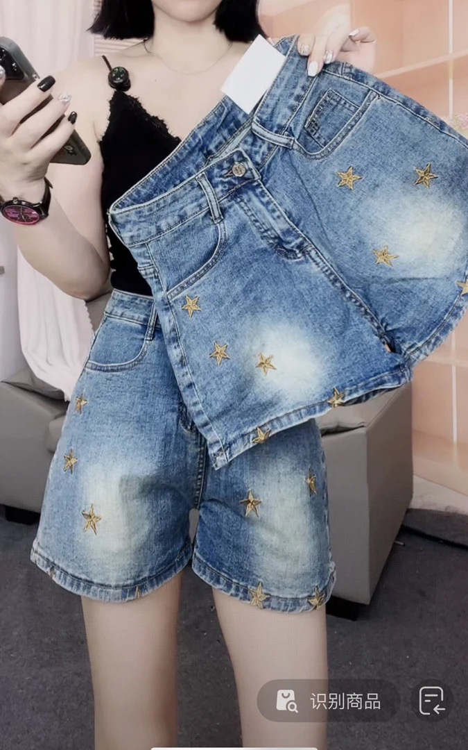 103#高弹力刺绣工艺薄料高腰A版显瘦短裤