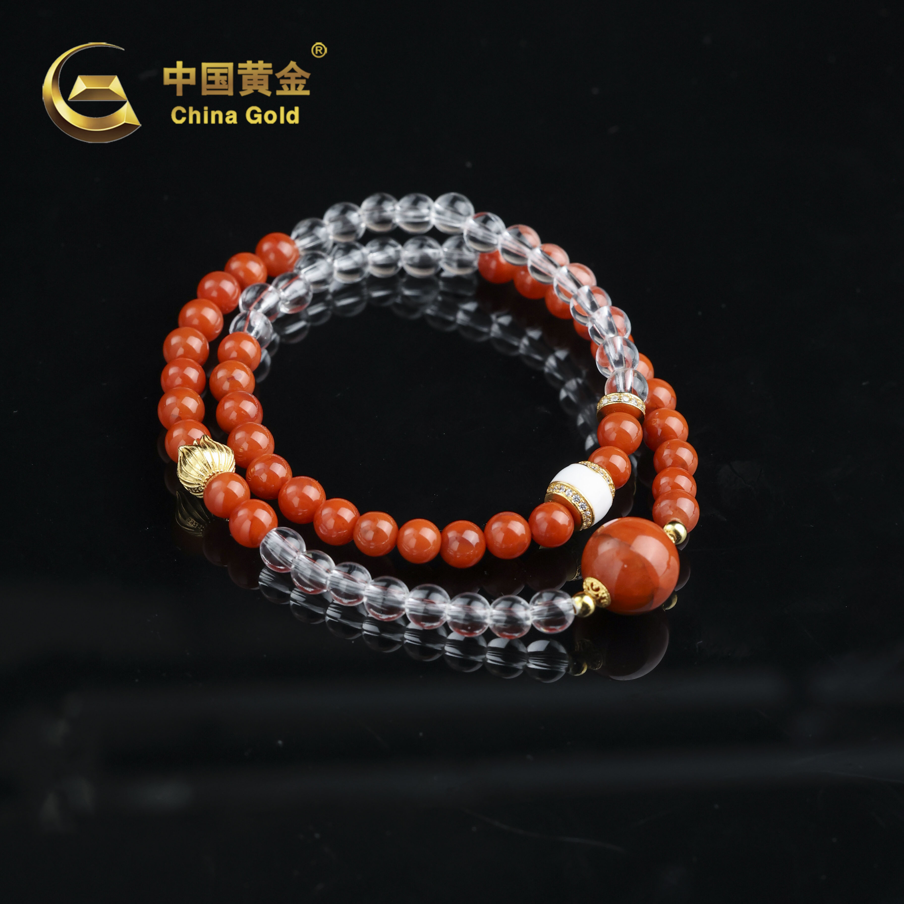 【中国黄金】S925银南红双圈手串-S3653-臻