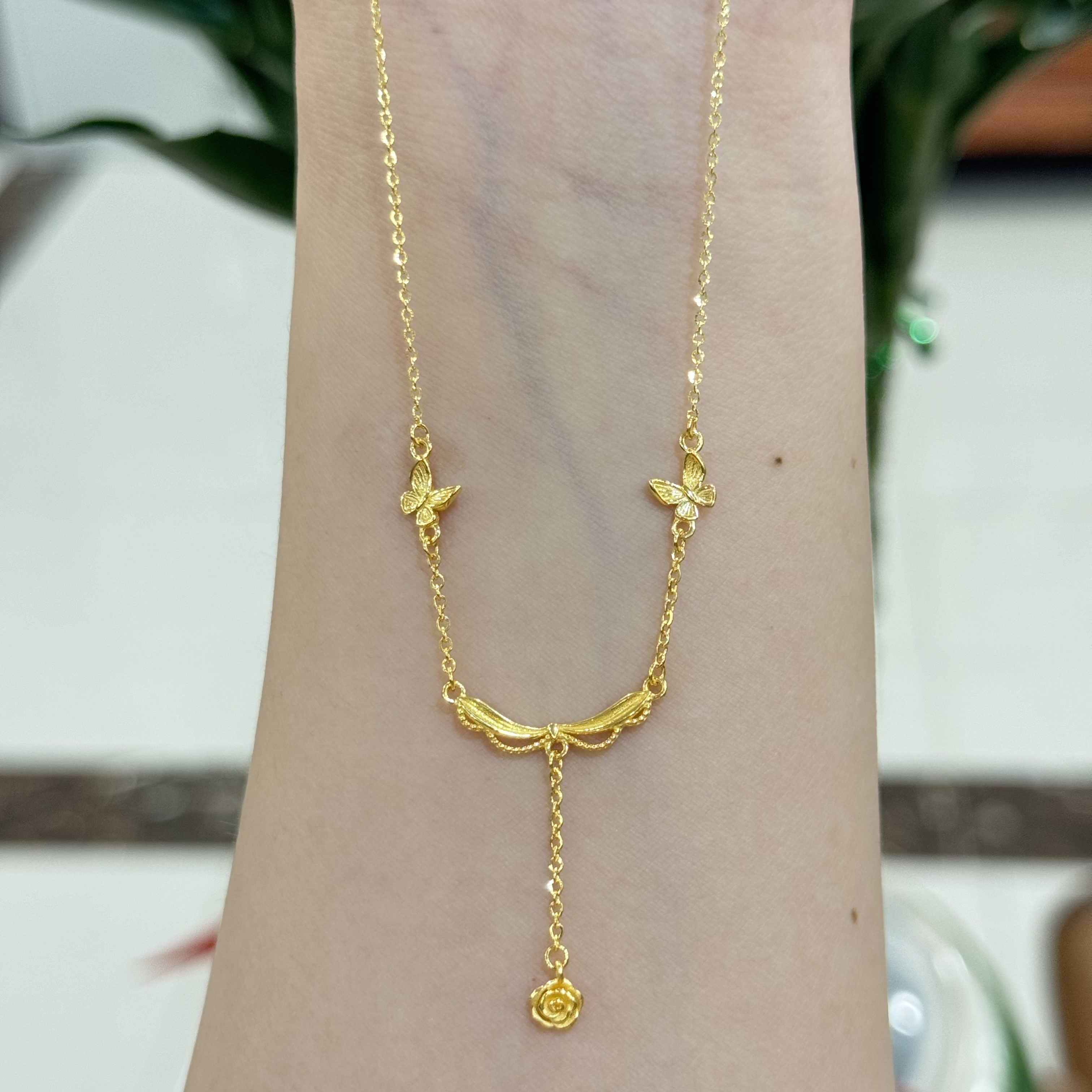 X【双梦蝶套链】足金999精工5