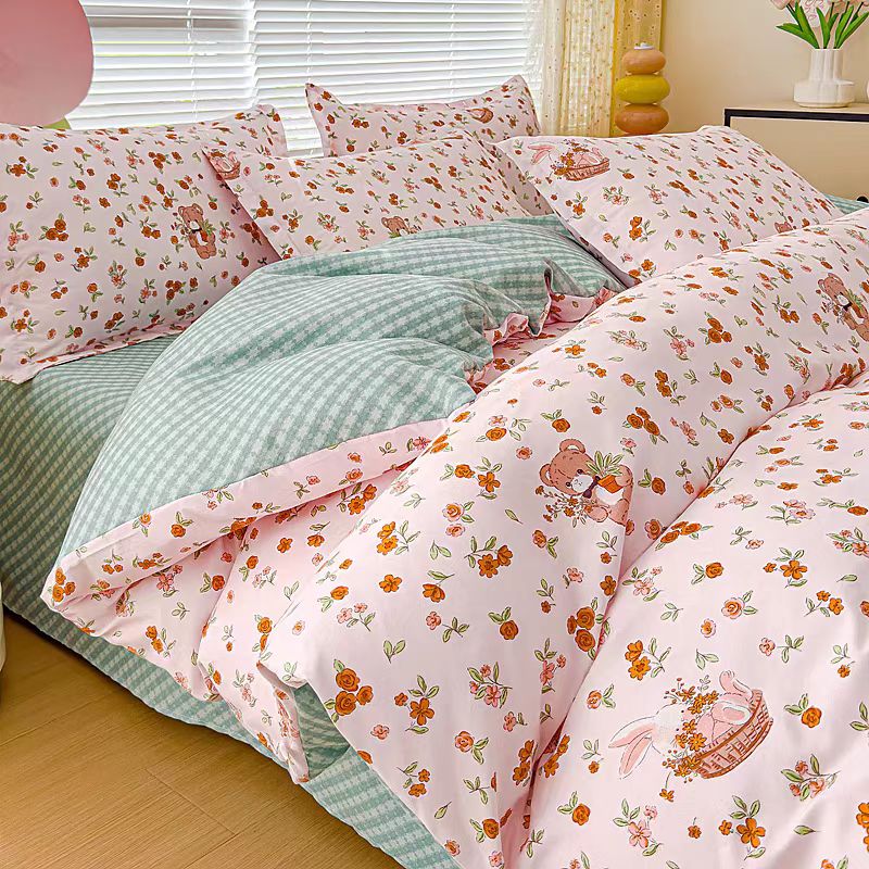 2025夏季新款格子美拉德纯色床上用品四件套装1398