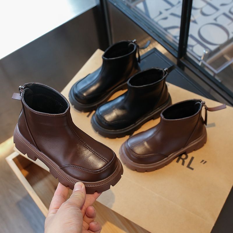 儿童马丁靴2025新款女童短靴百搭男童皮靴中大童二棉秋冬加绒皮靴