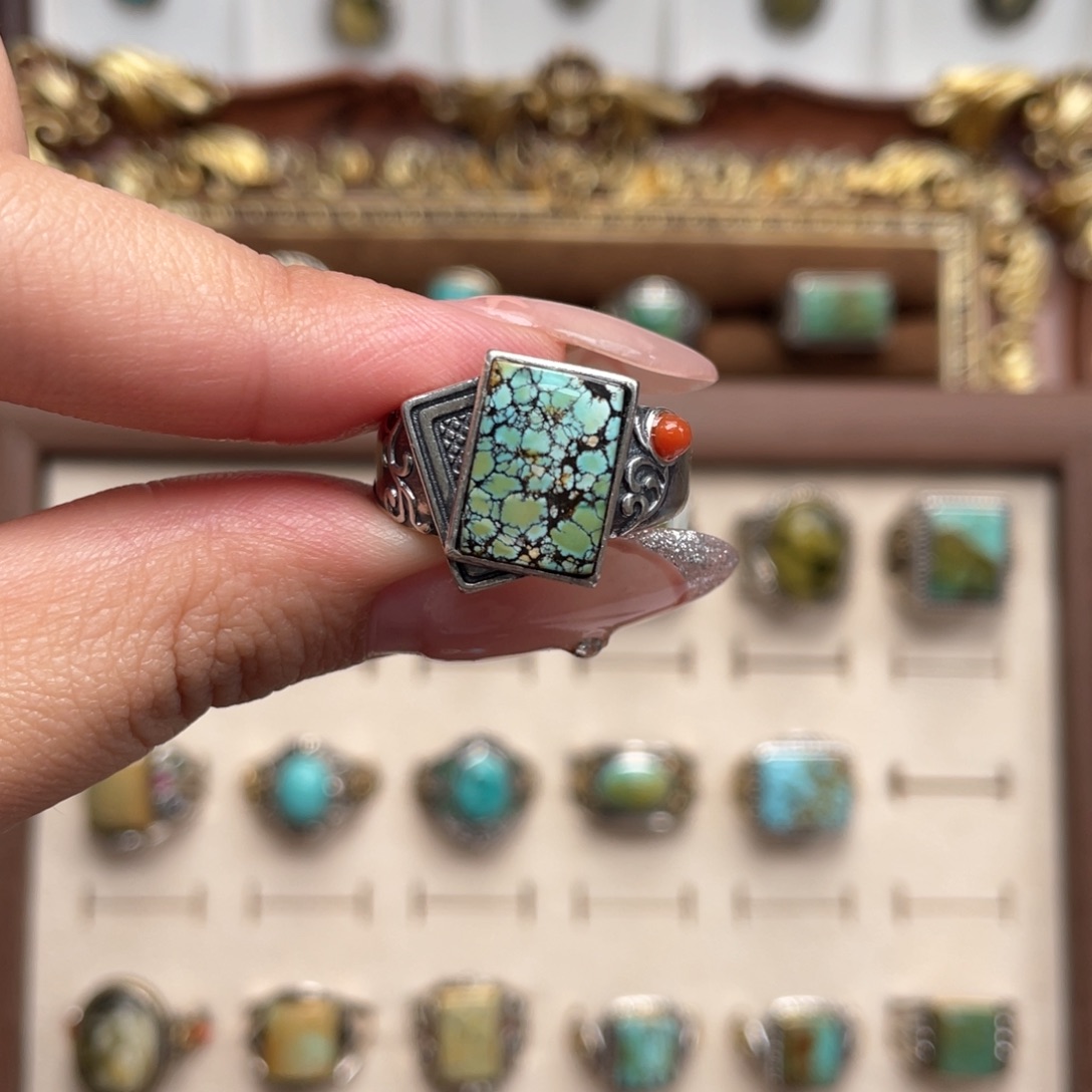 绿松石银S925镶嵌戒指