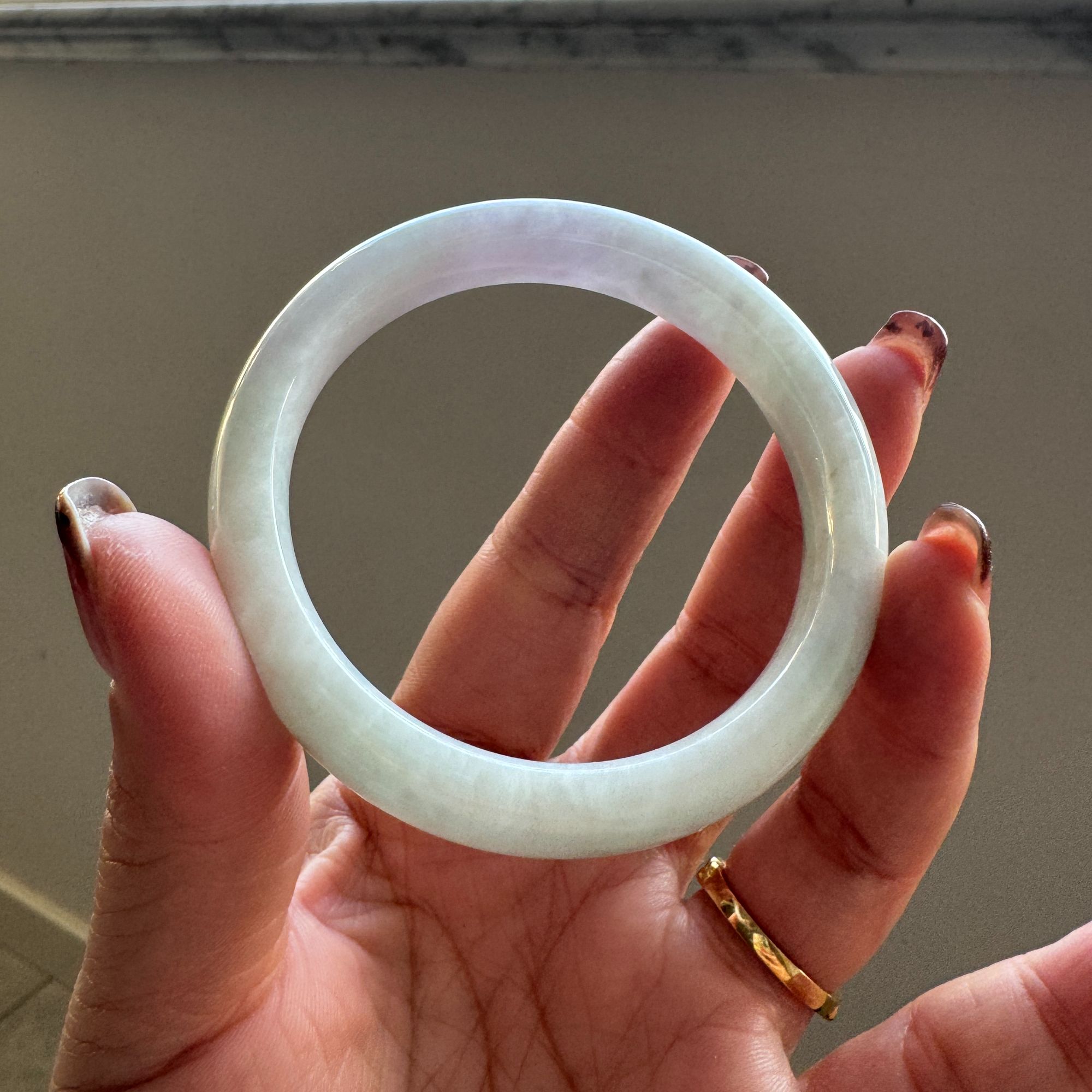 55正圈春彩飘花半山水翡翠手镯缅甸A货老坑老料