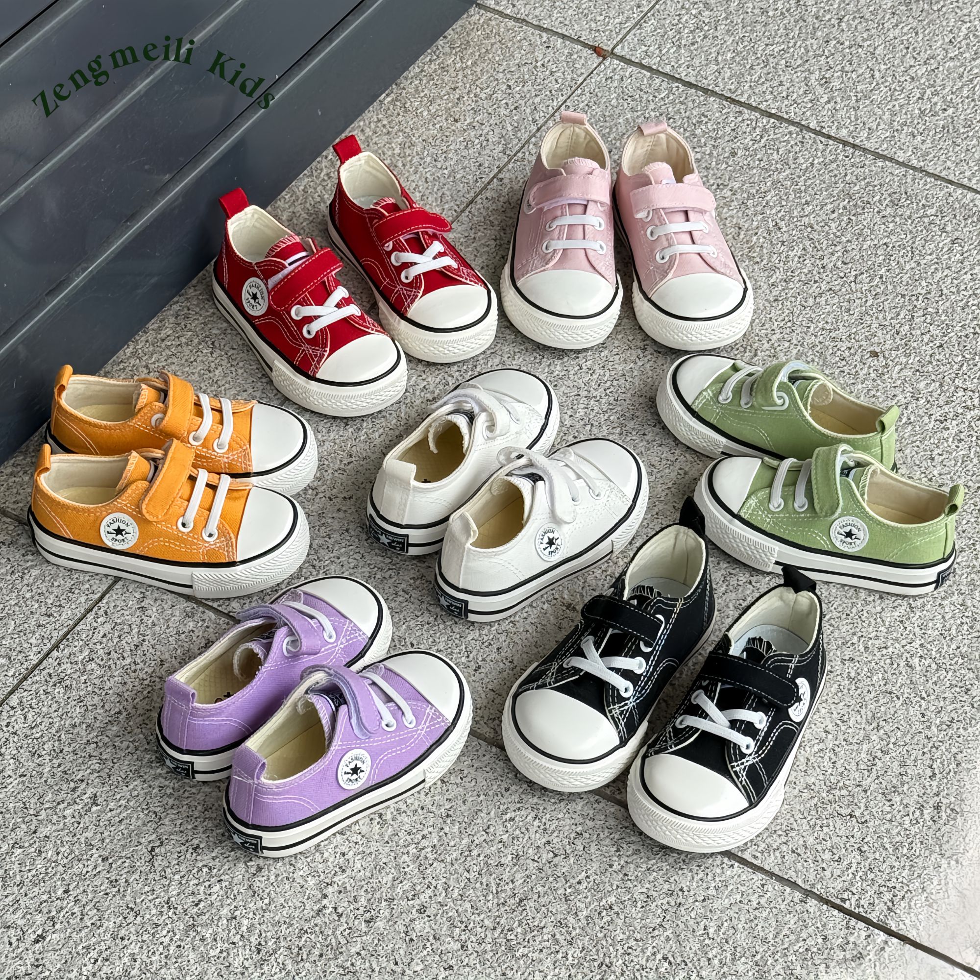 ZML上学必备！春帆布鞋女童板鞋男童软底幼儿园室内儿童鞋魔术贴