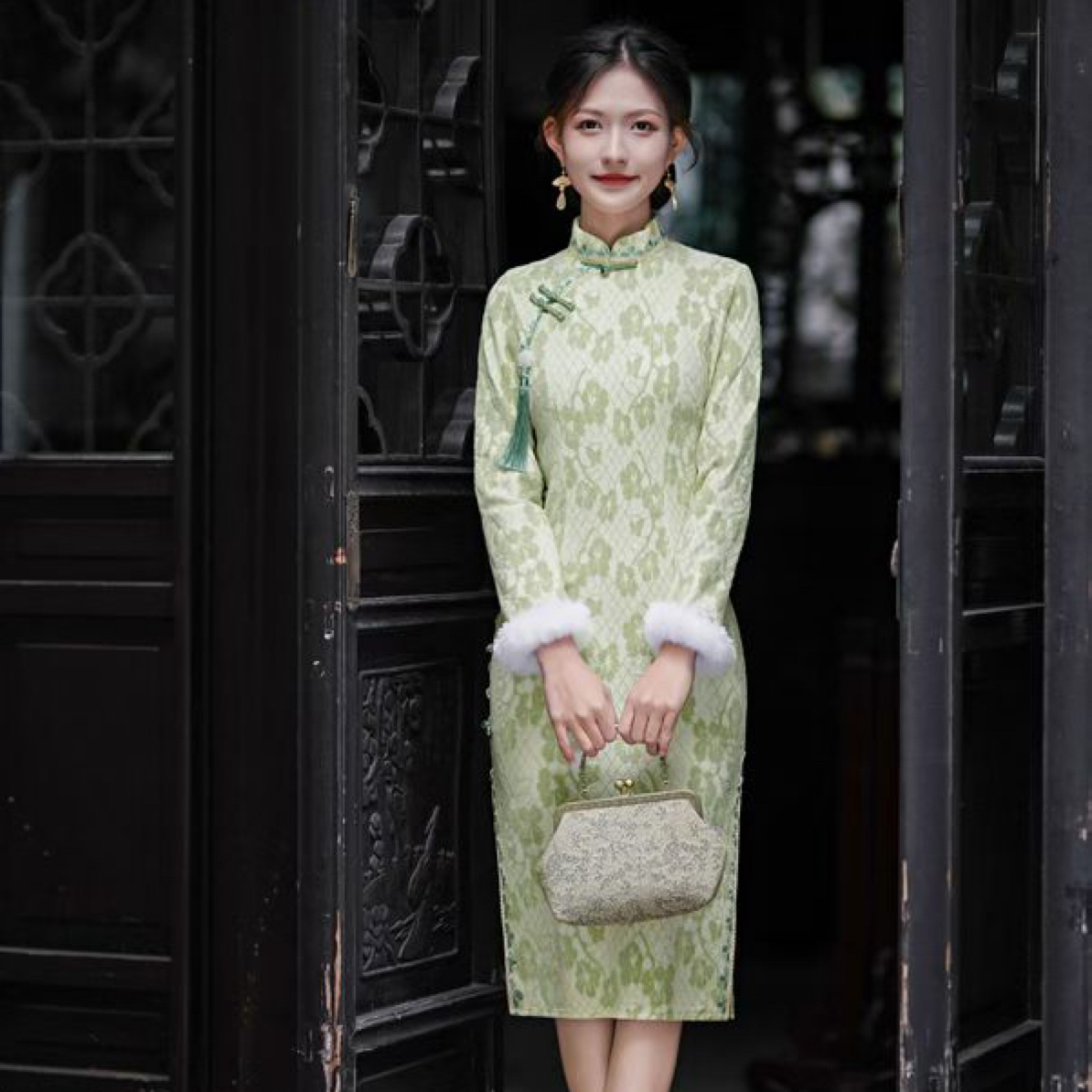 【2860 繁花 绿色】显瘦气质修身优雅复古中国风旗袍