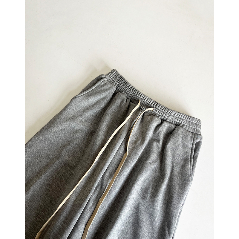 1496灰色美式简约直筒裤腰部抽绳加绒运动裤高腰百搭显瘦阔腿裤