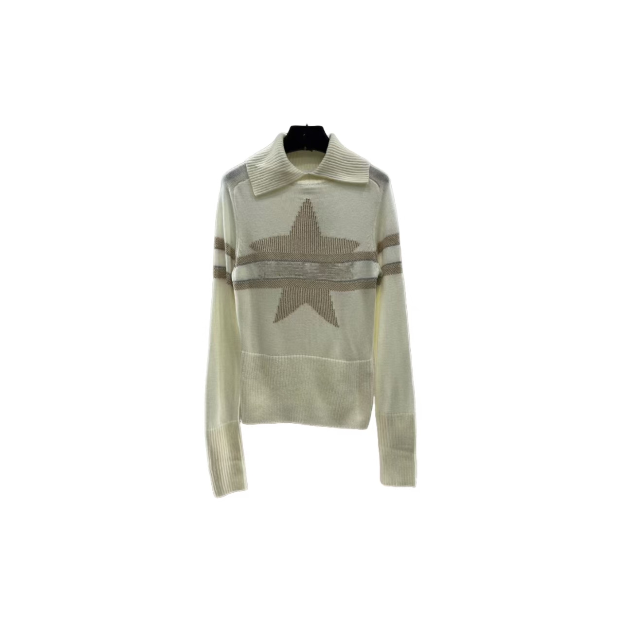 AD144 白金系列五角星长袖翻领针织上衣