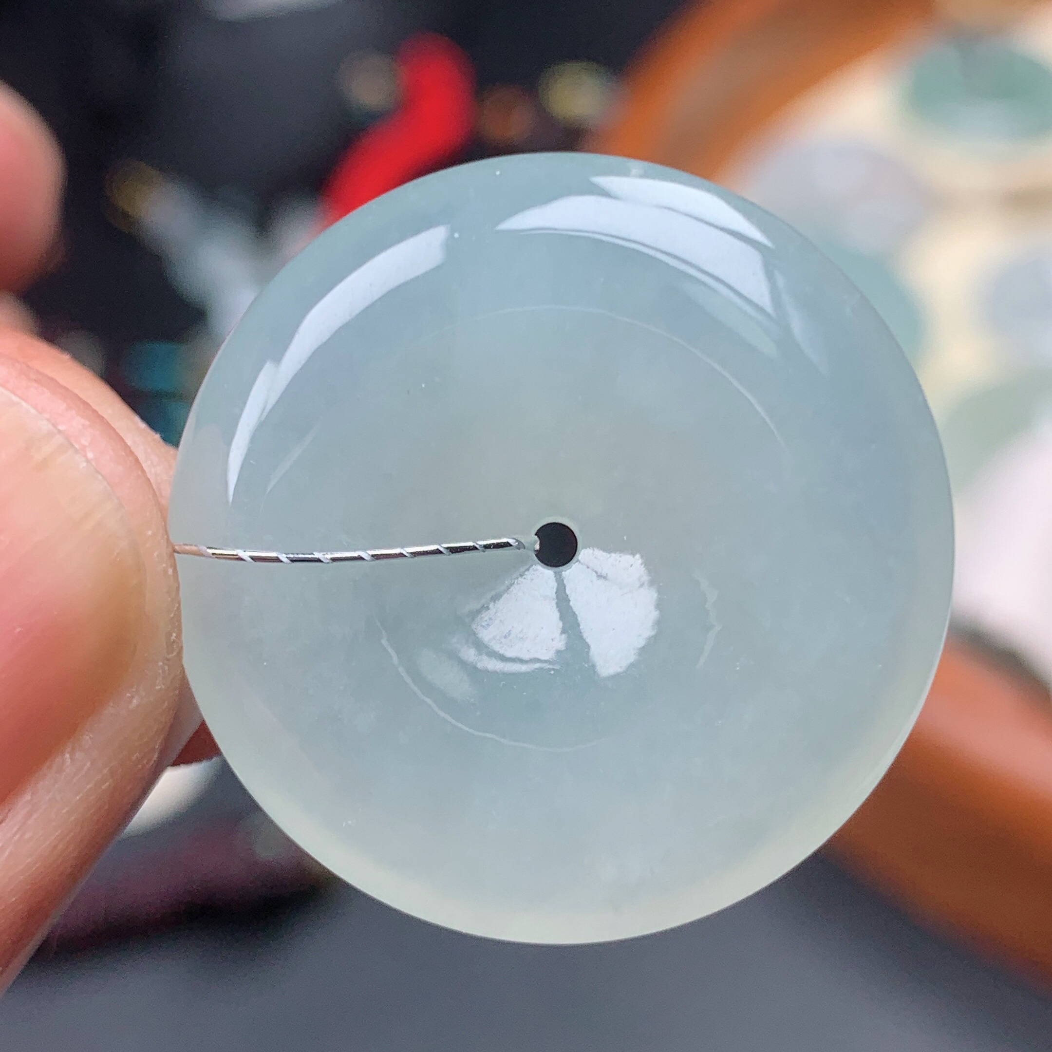尺寸26.4-5.7mm缅甸天然A货翡翠冰种白月光淡晴底平安扣吊坠冰透
