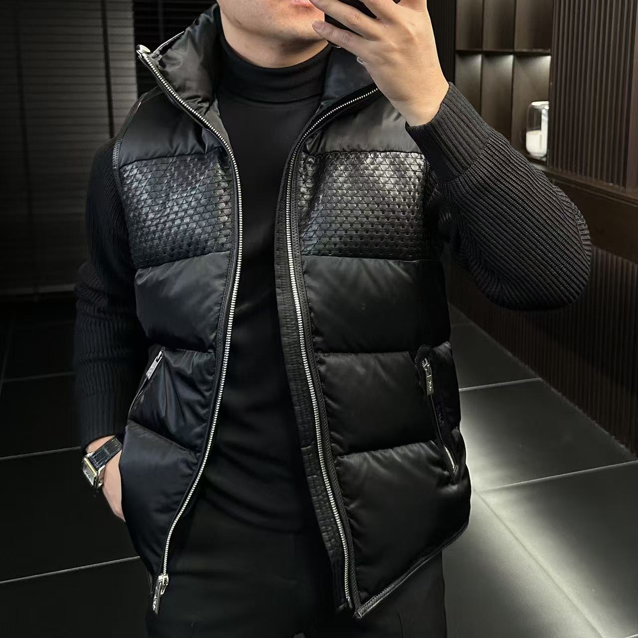 左道｜高品轻奢帅气配皮帽版针织长袖羽绒夹克21070