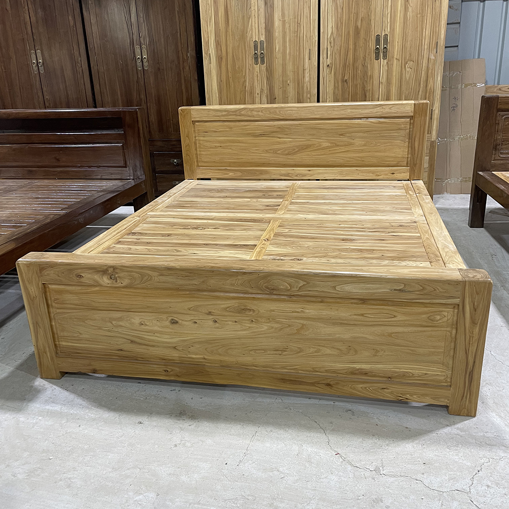 实木双人床老榆木硬板床现代简约木头床经济型结实耐用木板卧室床