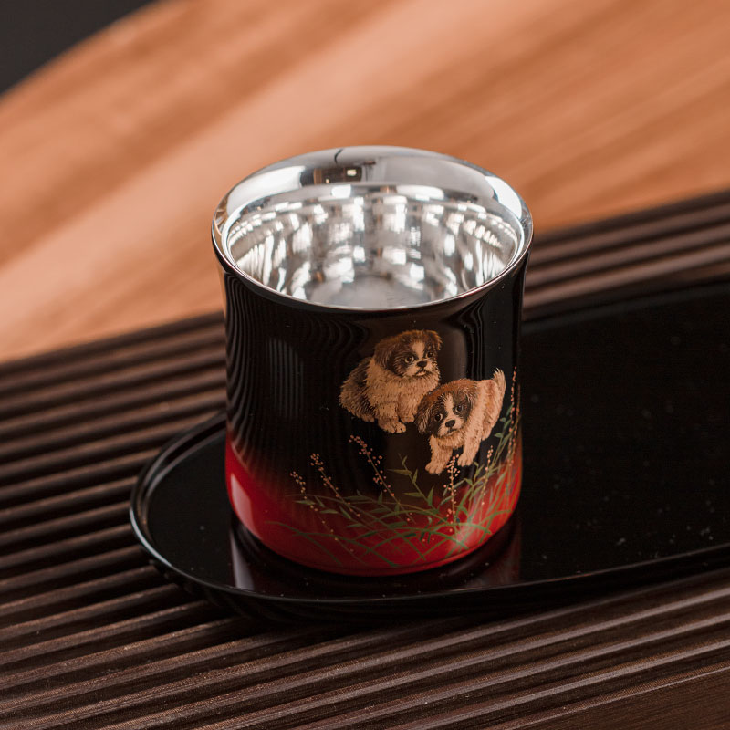 大漆杯 莳绘杯 咖啡杯 生肖杯 狗狗 高级水杯 茶杯66748-2